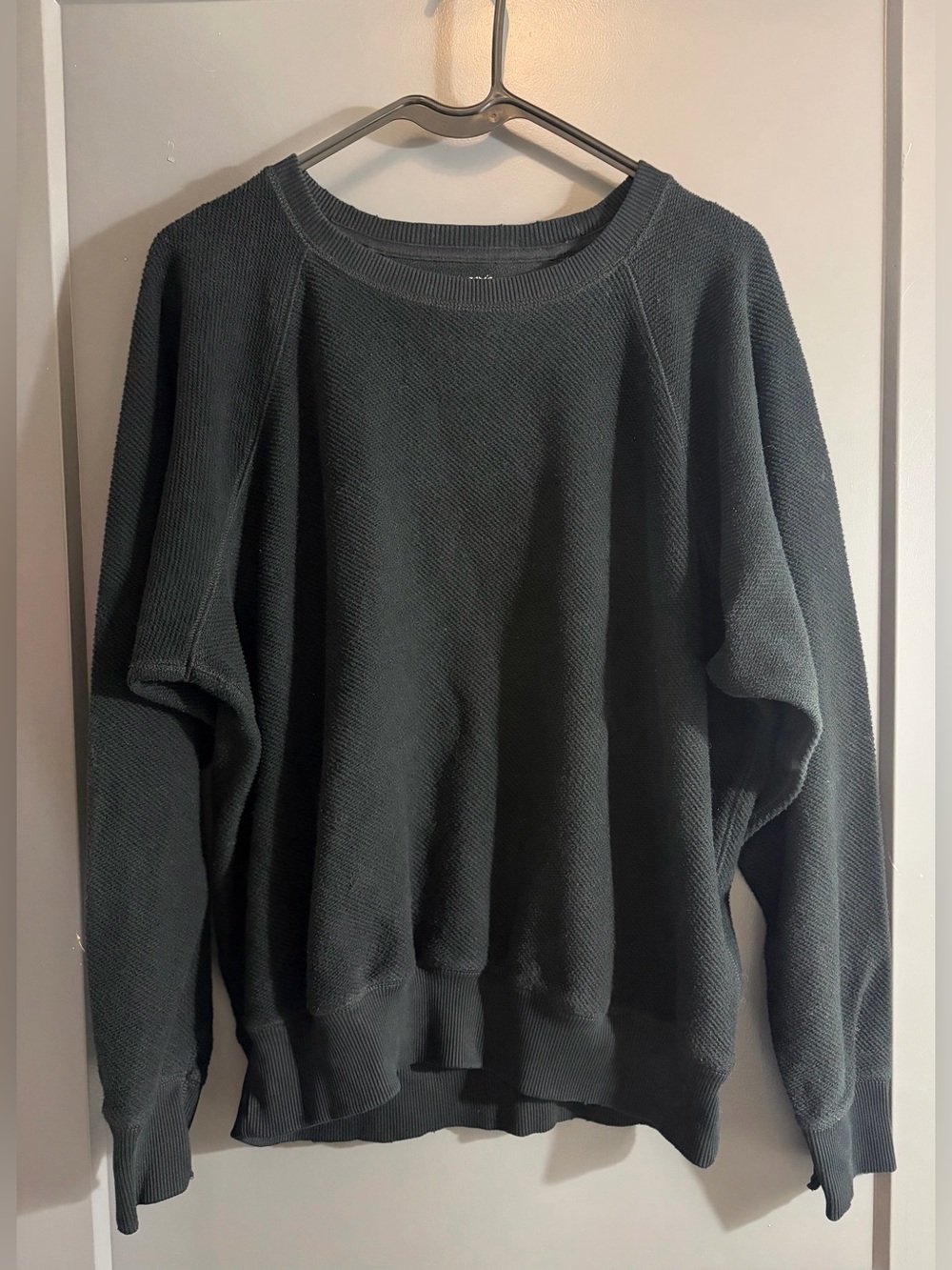 Aerie Waffle Distressed Crewneck Sweatshirt Black Aerie Small